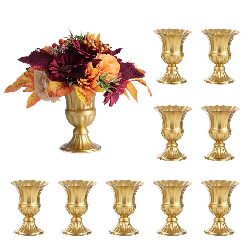 Nuptio Pcs of 10 Metal Urn Planter Elegant Wedding Centerpieces Vase for Wedding Party Decoration, 16cm/6.3" Tall Trumpet Vase Flower Holder for Anniversary Ceremony - Image 1